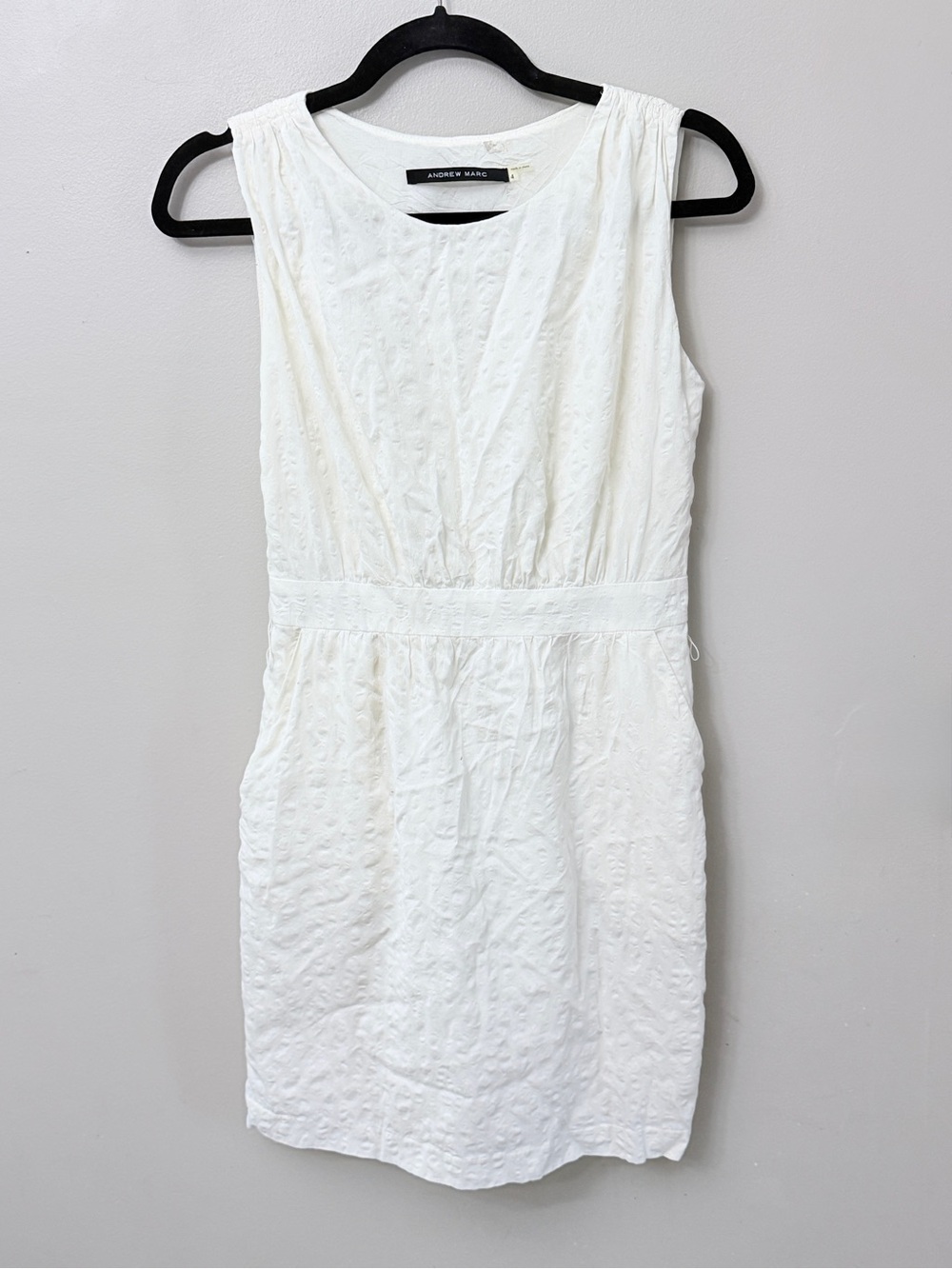Andrew Marc Cotton Textured Sleeveless Mini Dress Pockets 4